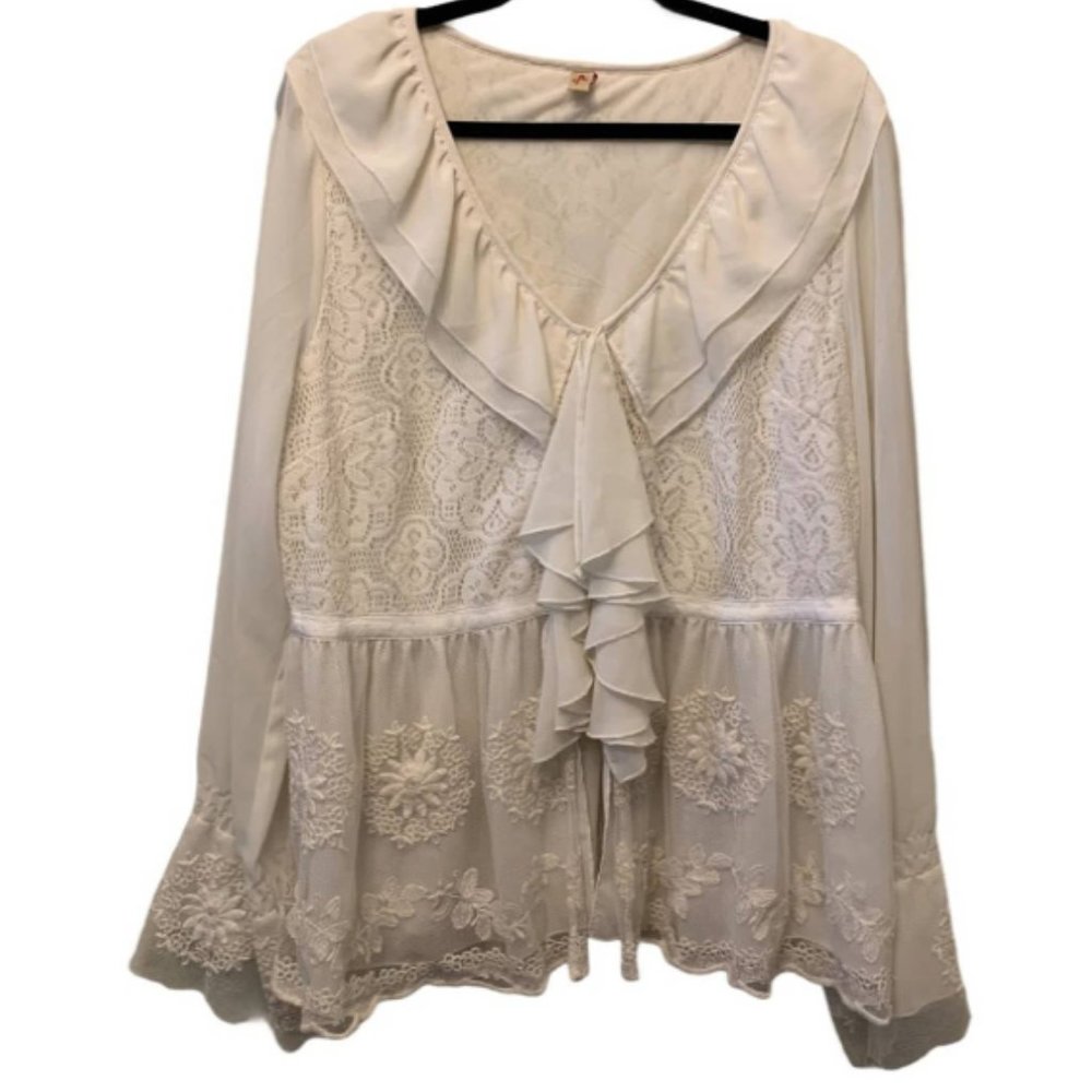 Seven 7 Victorian Style Ivory Romantic Lace Blouse Top  HTF!